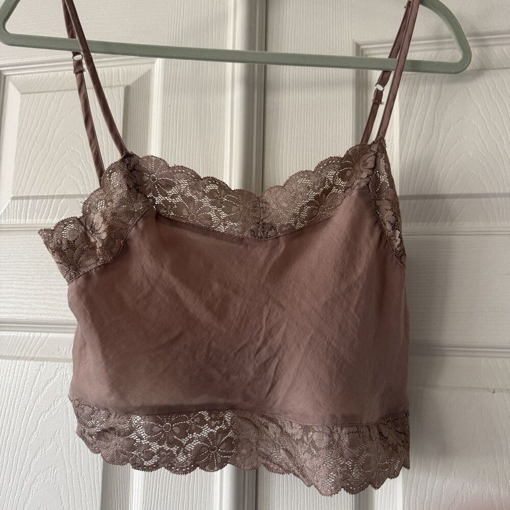 Brandy Melville Jr Womens Cropped Camisole Slip Top Sz Small Lace Satiny Y2K‎
